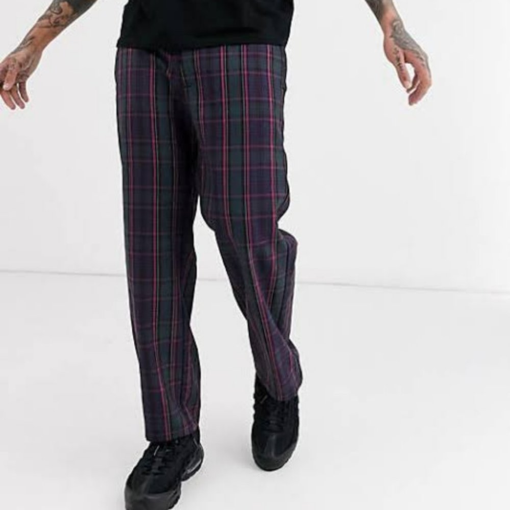 Pull & Bear Men's Loose Fit Check Pants